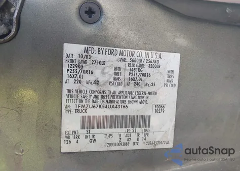 2004 Ford Explorer Sport Trac Adrenalin/Xls/Xlt z USA, uszkodzony, nr VIN 1FMZU67K54UA43166